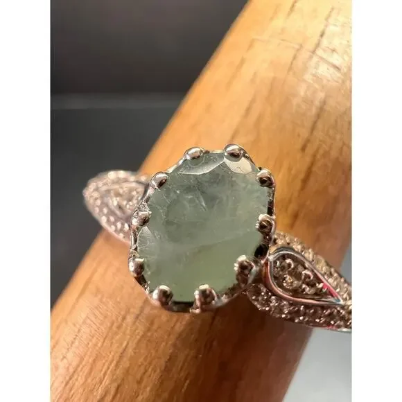 NEW grandidierite and zircon crown ring in rhodium over sterling silver size 8